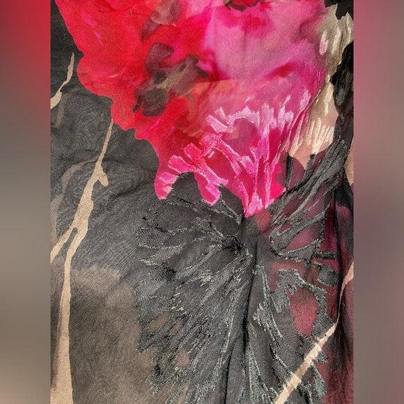 Womens Cache Medium Y2K Black Pink Floral silk Cowl Neck Fairycore whimsical top - Picture 10 of 13